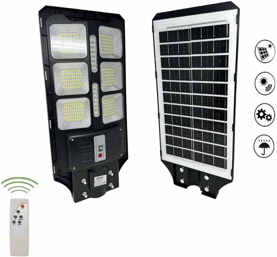 Lampione Solare LED Esterno con Staffa - 100W, 374 LED, 1000mAh, Telecomando e Sensore di Movimento