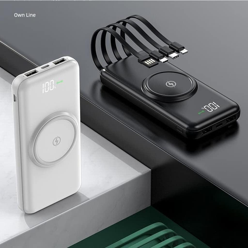 Mini Power Bank Wireless 20000mAh – Ricarica Rapida e Grande Capacità con 4 Cavi Integrati
