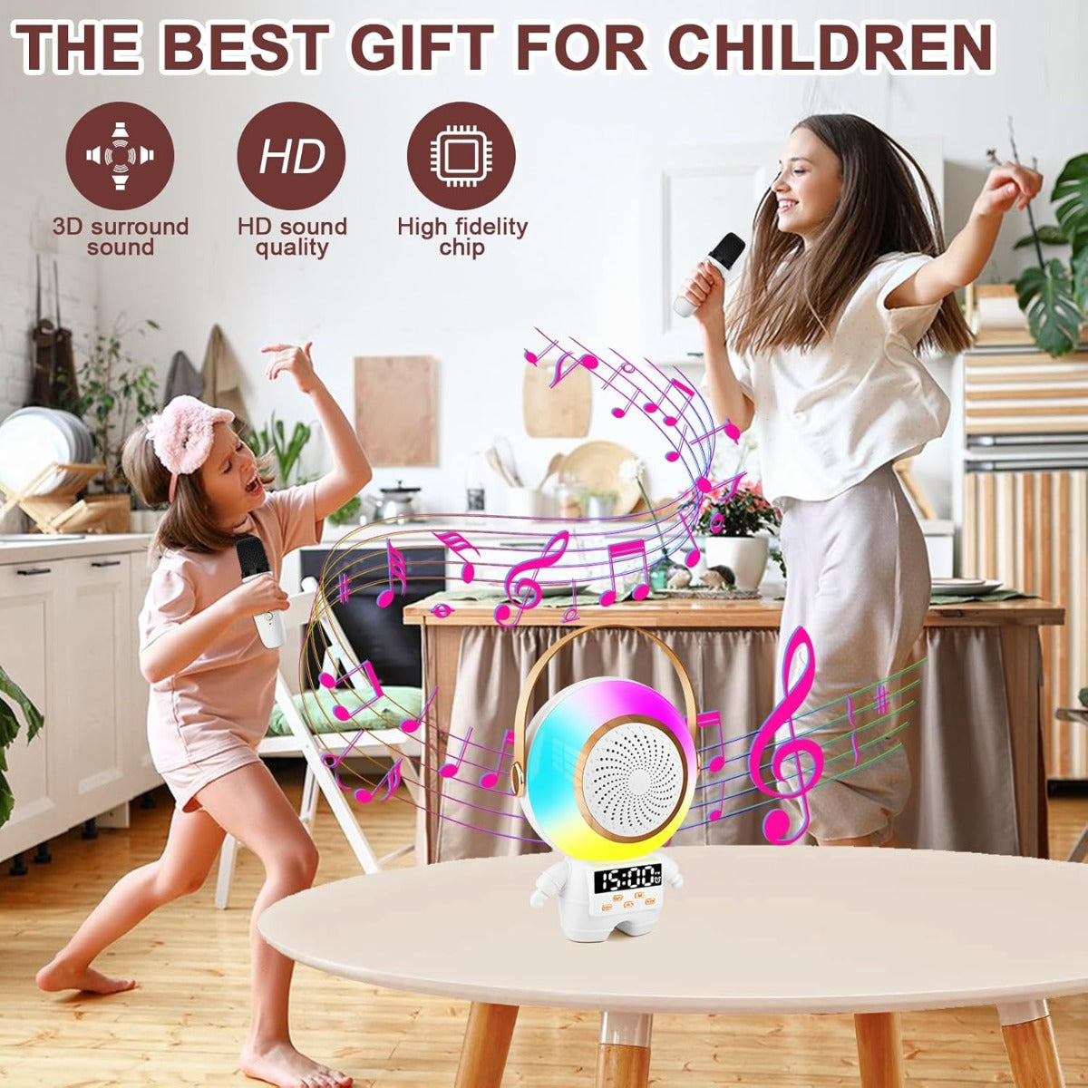 Karaoke per Bambini con 1 Microfono Wireless Bluetooth Cambia Voce e Mini Cassa Portatile