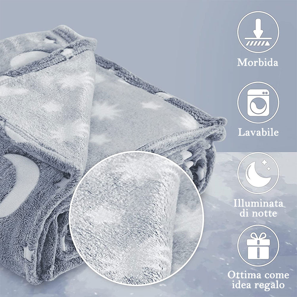 Coperta Magica per bambini plaid in pile con stelle che si illuminano al buio morbida