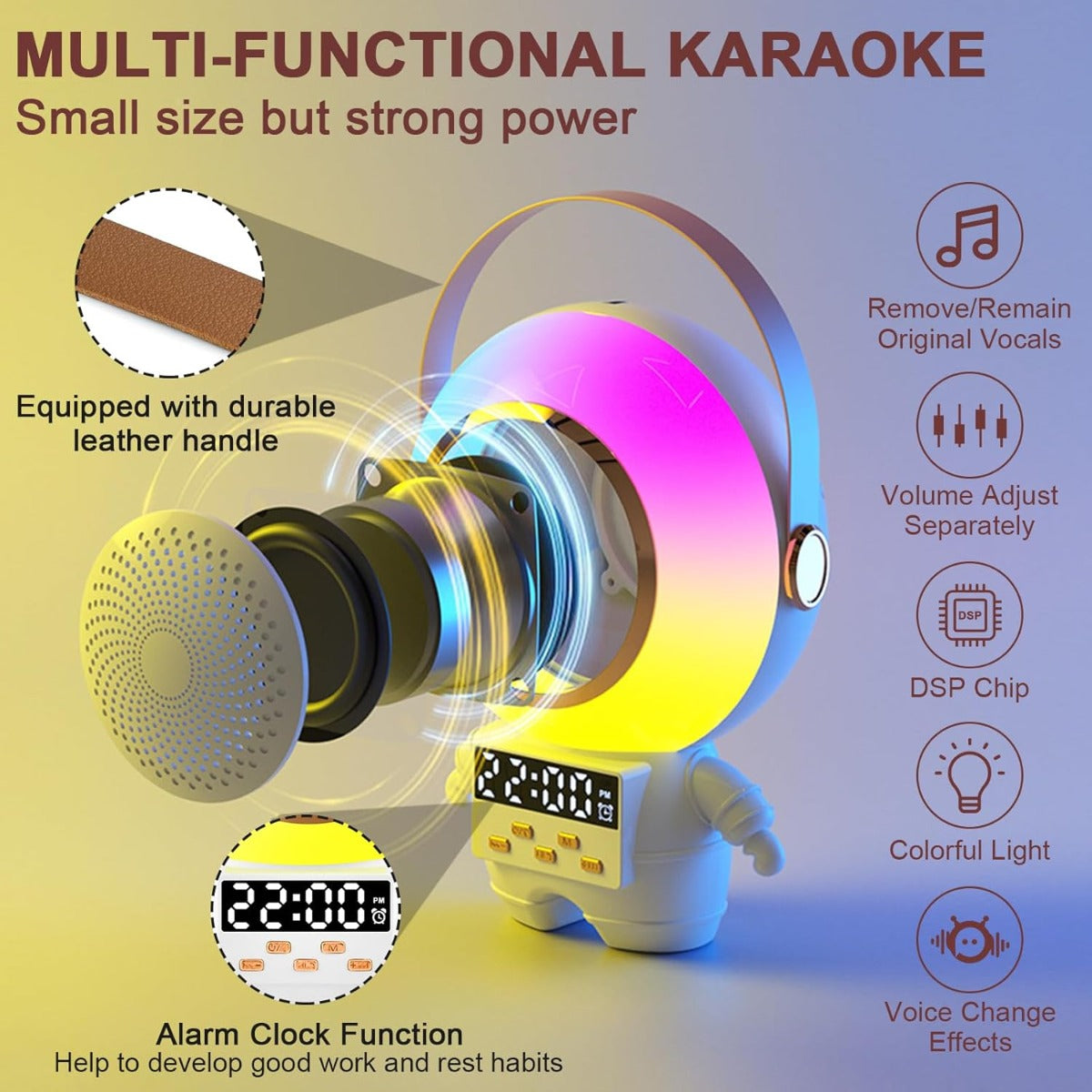 Karaoke per Bambini con 1 Microfono Wireless Bluetooth Cambia Voce e Mini Cassa Portatile