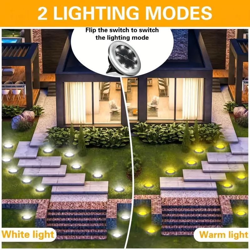 Kit 4 pz Luci Solari da Giardino a LED RGB – Montaggio a Incasso, Ricarica Solare
