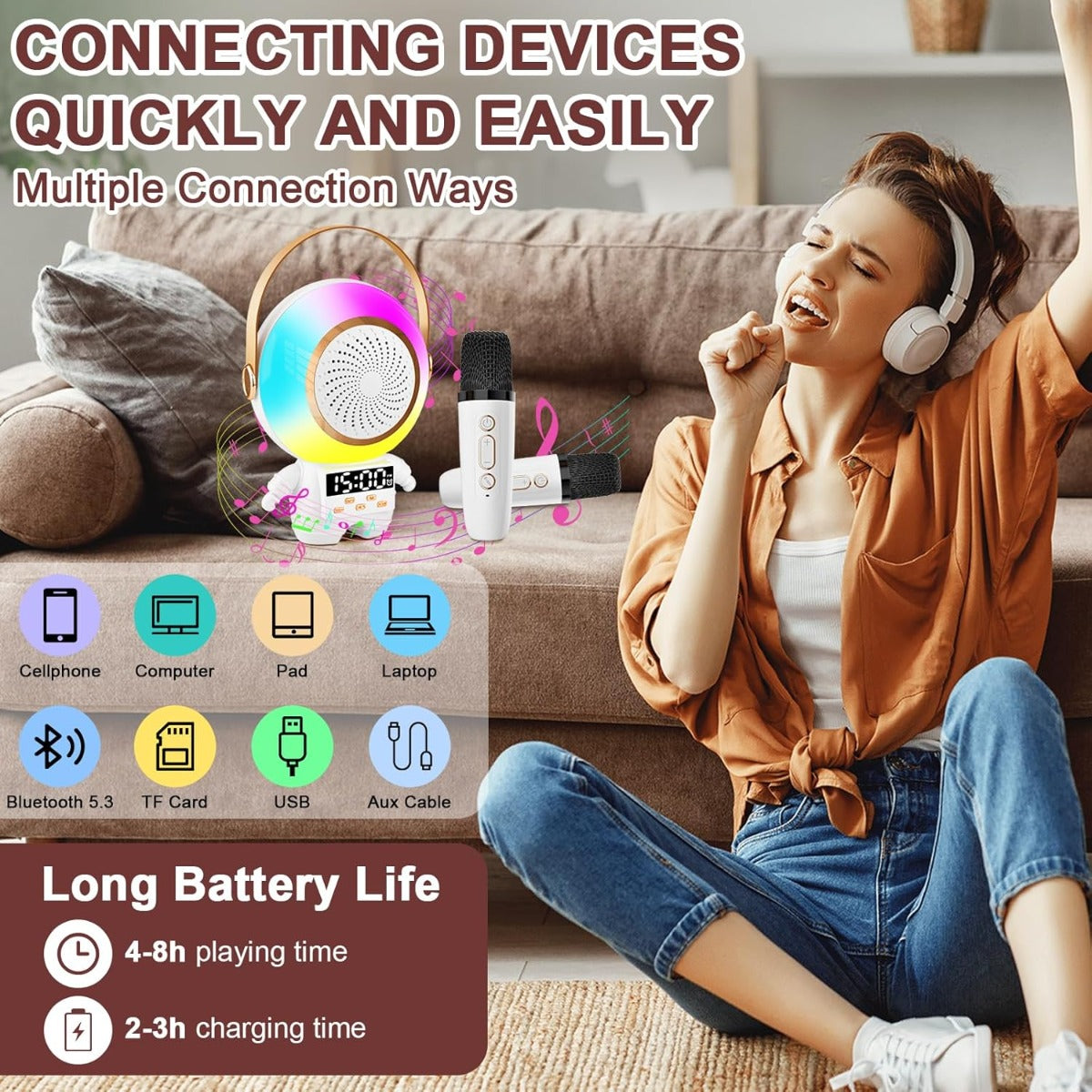 Karaoke per Bambini con 1 Microfono Wireless Bluetooth Cambia Voce e Mini Cassa Portatile