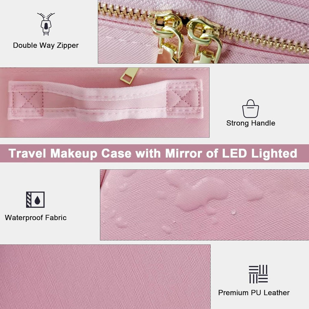 Borsa per Trucco con Specchio Illuminato a LED – Custodia da Viaggio con 3 Impostazioni di Colore, Elegante e Funzionale