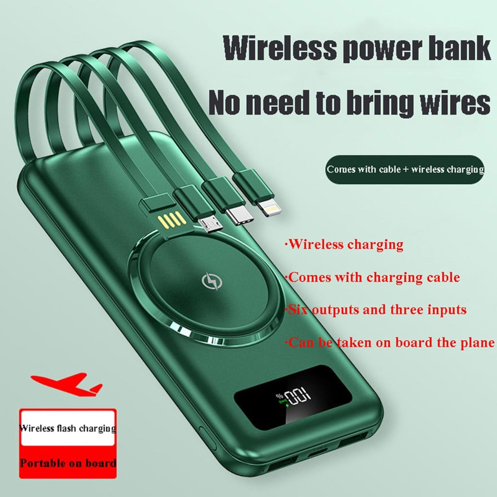Mini Power Bank Wireless 20000mAh – Ricarica Rapida e Grande Capacità con 4 Cavi Integrati