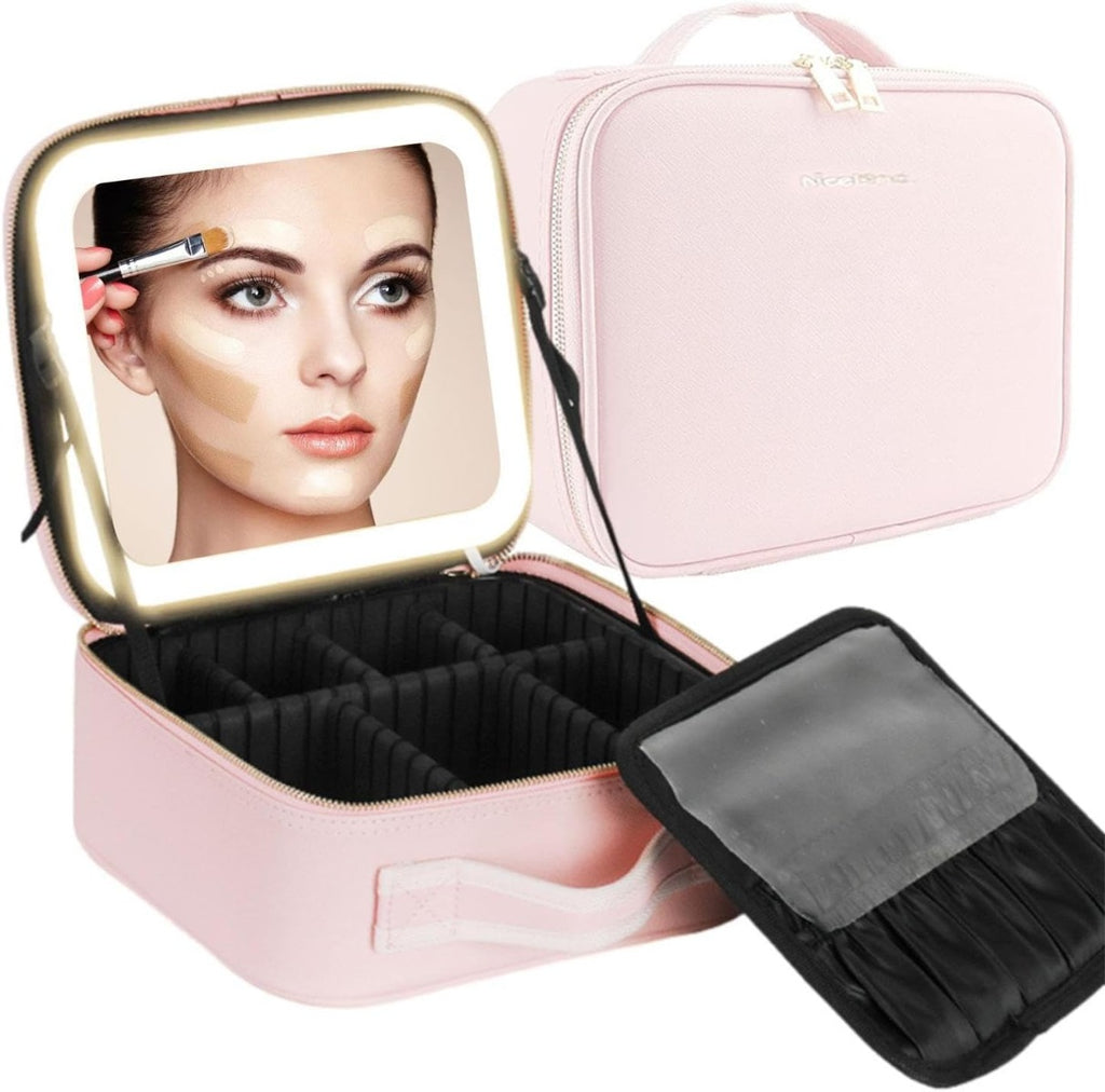 Borsa per Trucco con Specchio Illuminato a LED – Custodia da Viaggio con 3 Impostazioni di Colore, Elegante e Funzionale