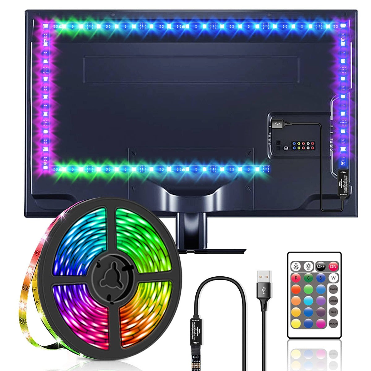 Kit Tv Striscia Strip Led Usb Rgb 5V Per Retroilluminazione 2Mt 3 Mt 5Mt