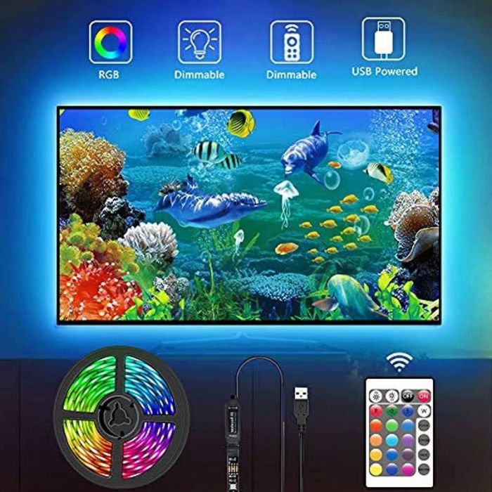Kit Tv Striscia Strip Led Usb Rgb 5V Per Retroilluminazione 2Mt 3 Mt 5Mt
