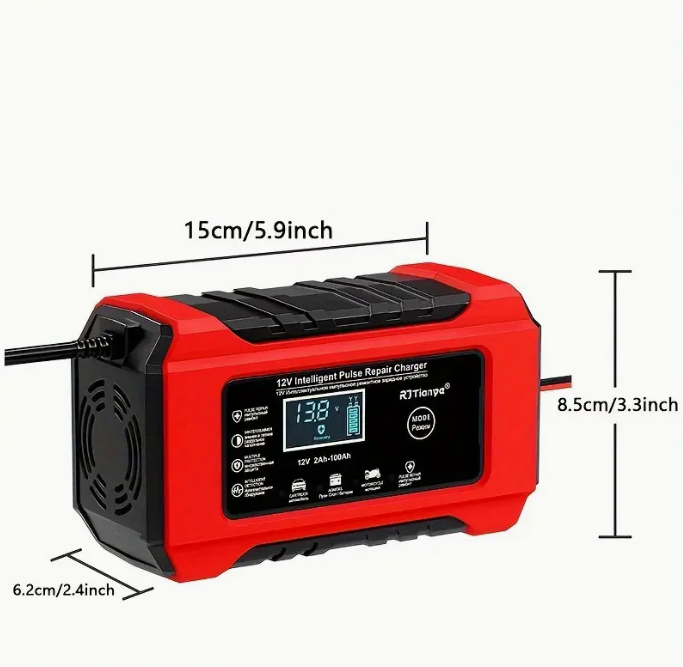 Caricabatterie Auto 12V  Intelligente con Schermo LCD, Multi Protezioni e Funzione Ripristino per Auto, Moto, Barche e Camion