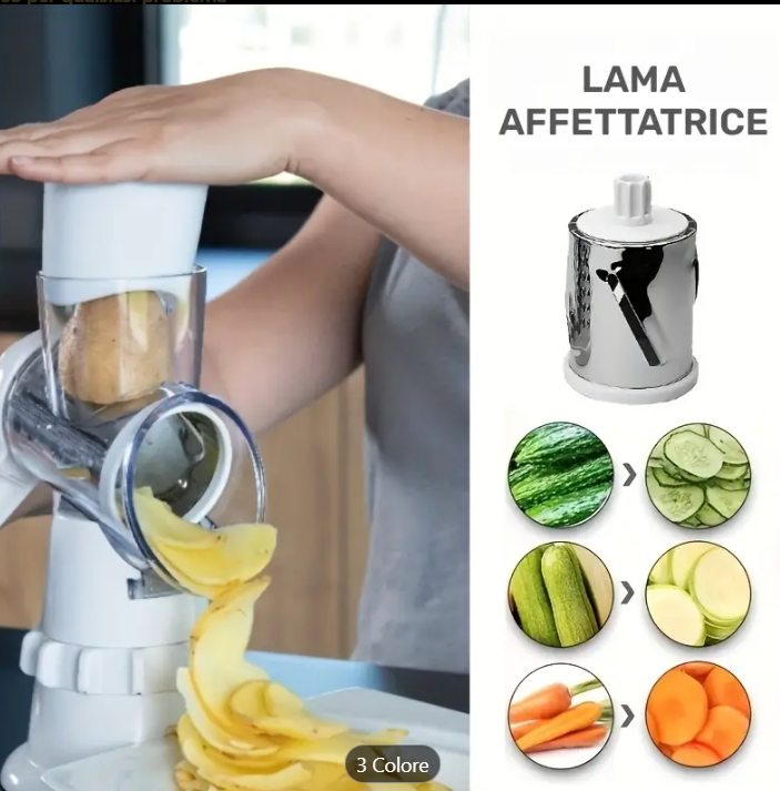 Affettatrice e Grattugia Rotativa Manuale da Cucina – Per Verdure, Frutta, Formaggi e Patate