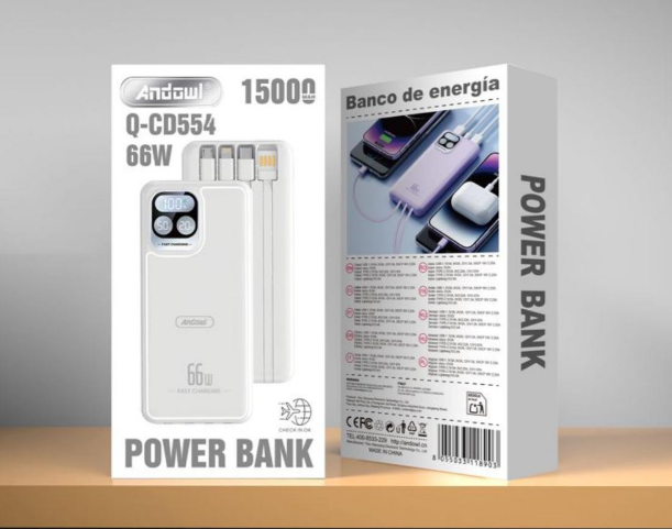 Power Bank Portatile Andowl 15000mAh 66W – Bianco o Nero
