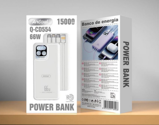 Power Bank Portatile Andowl 15000mAh 66W – Bianco o Nero