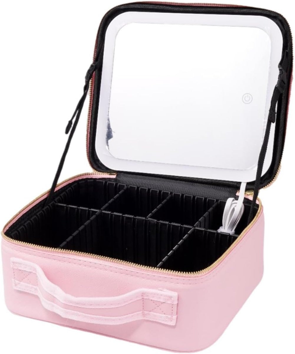 Borsa per Trucco con Specchio Illuminato a LED – Custodia da Viaggio con 3 Impostazioni di Colore, Elegante e Funzionale