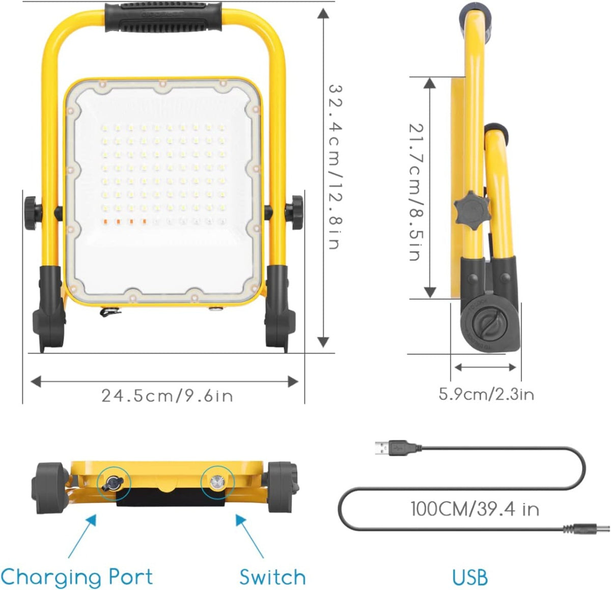 Lampada led ricaricabile,50W Faretto a batteria,lampada da lavoro portatile