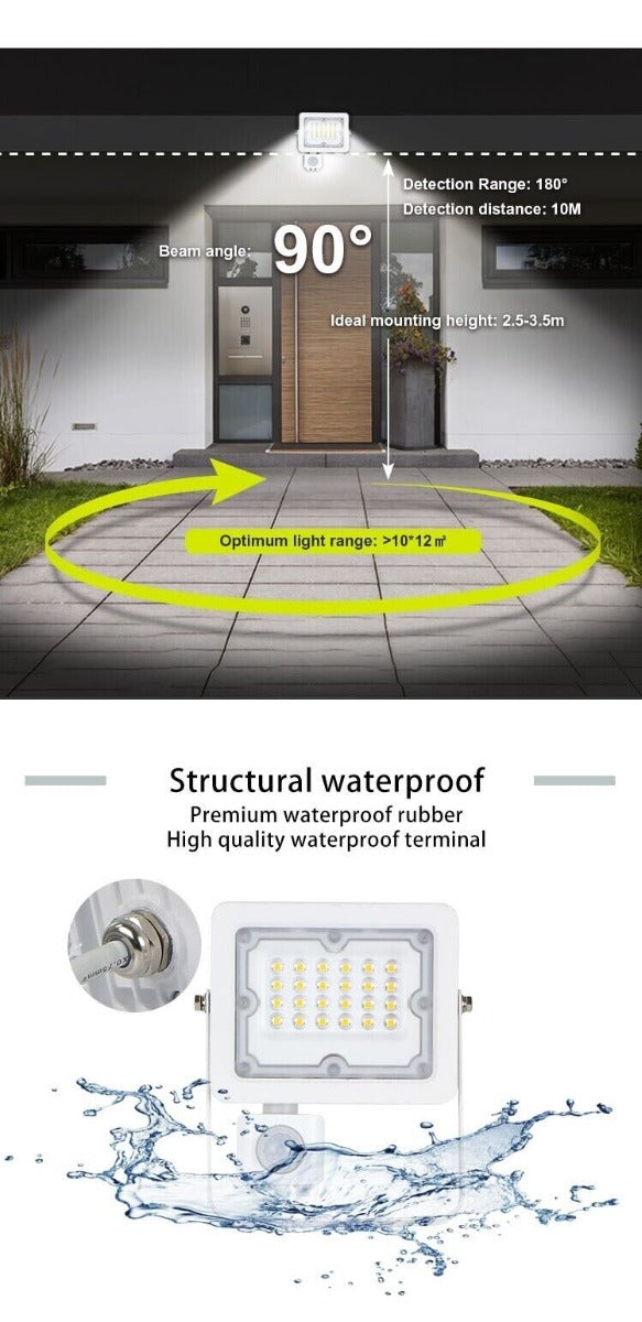 Faretto a Led con Sensore di Movimento Crepuscolare per Esterno IP65 Regolabile