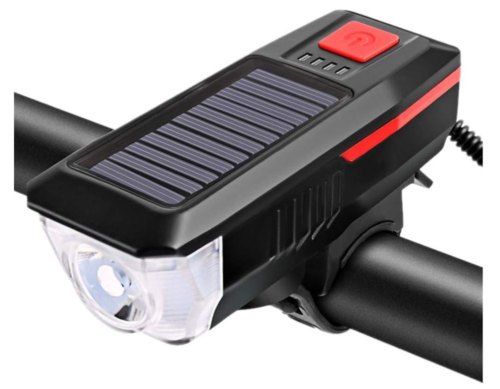 Luce Solare per Bici con Clacson da 120 dB - LED Potente, Ricarica Solare e USB, Impermeabile