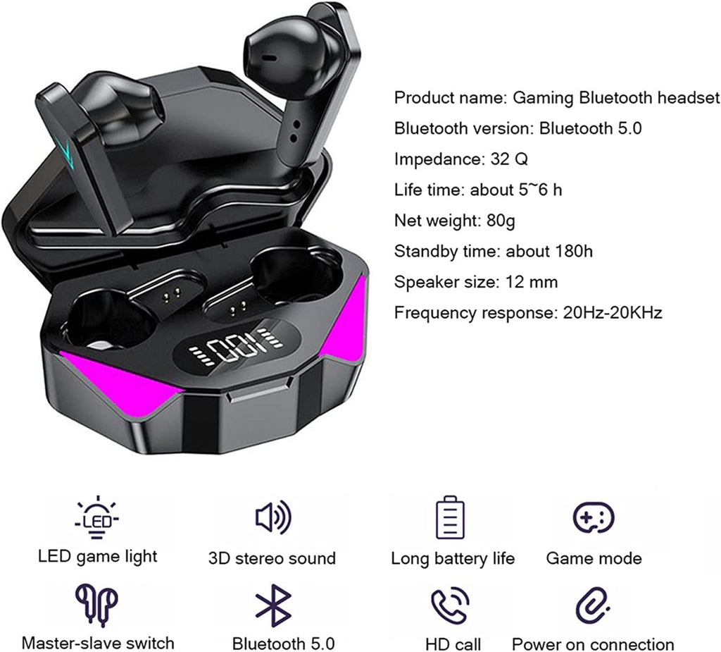 Auricolari Wireless da Gioco a Bassa latenza Cuffie ad accoppiamento Automatico Bluetooth 5.0 LED Touch Display Digitale