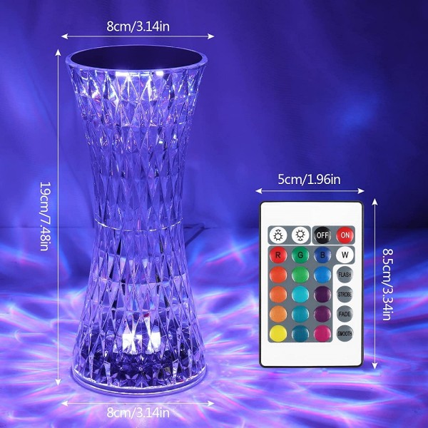 Lampada da tavolo in cristallo a led diamantata con 16 colori ricaricabile touch