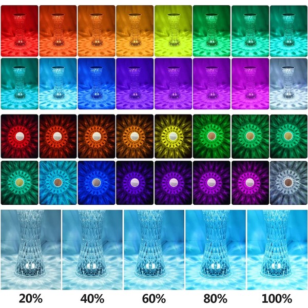Lampada da tavolo in cristallo a led diamantata con 16 colori ricaricabile touch