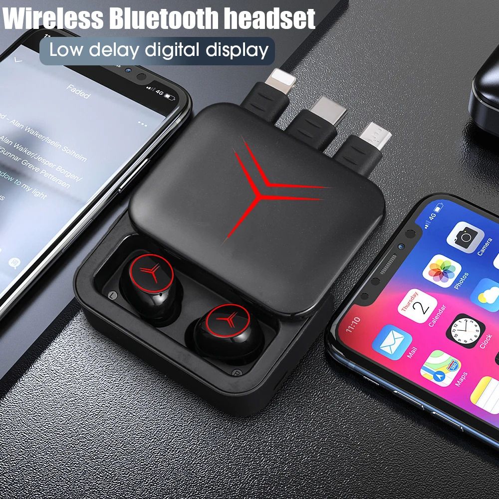 Auricolari Bluetooth Wireless M88 TWS con Microfono, Display LED e Scatola di Ricarica a 3 Cavi