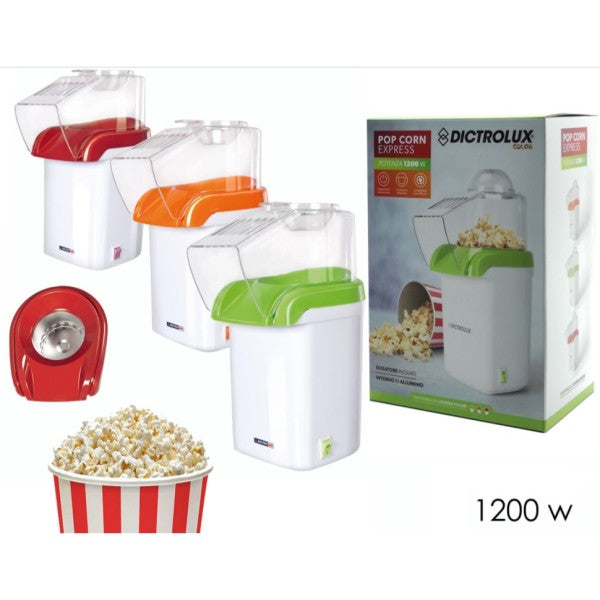 Macchina pop corn express dictrolux elettrica senza olio 1200w maker 3 minuti