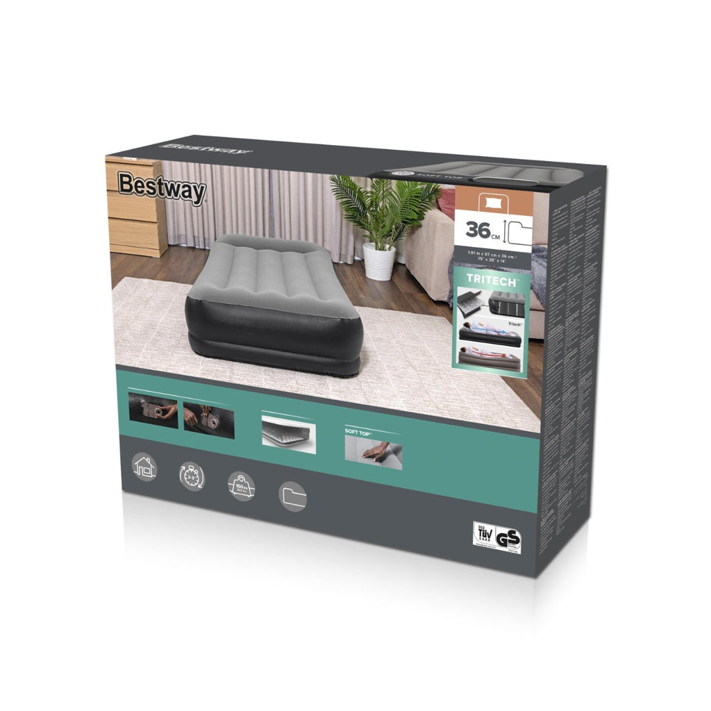Materasso gonfiabile Singolo con Pompa Integrata Grigio e Nero 191 x 97 x 46 cm