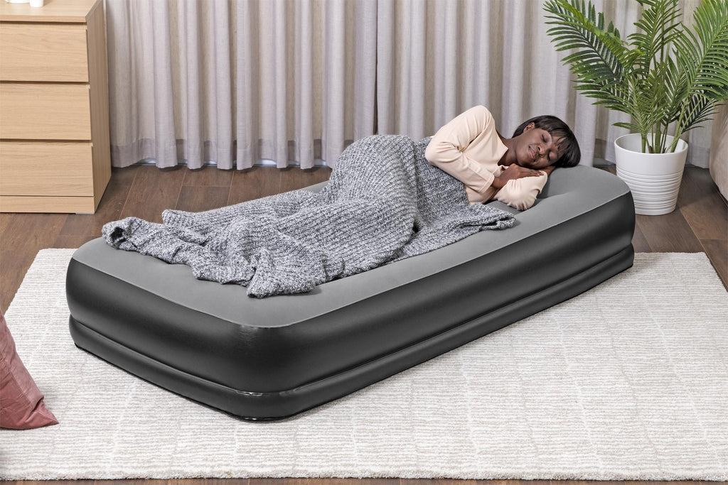 Materasso gonfiabile Singolo con Pompa Integrata Grigio e Nero 191 x 97 x 46 cm