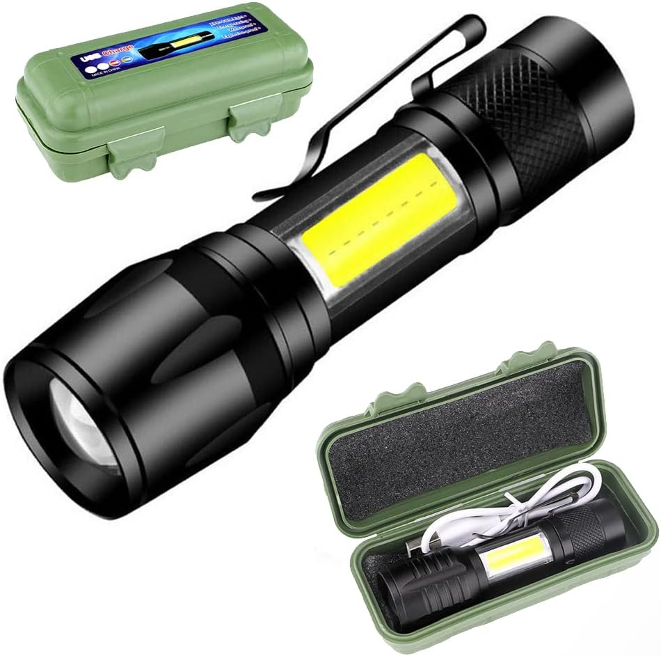 Mini Torcia Tascabile a LED - Torcia Elettrica con 4 Modalità di Luce e Custodia Verde