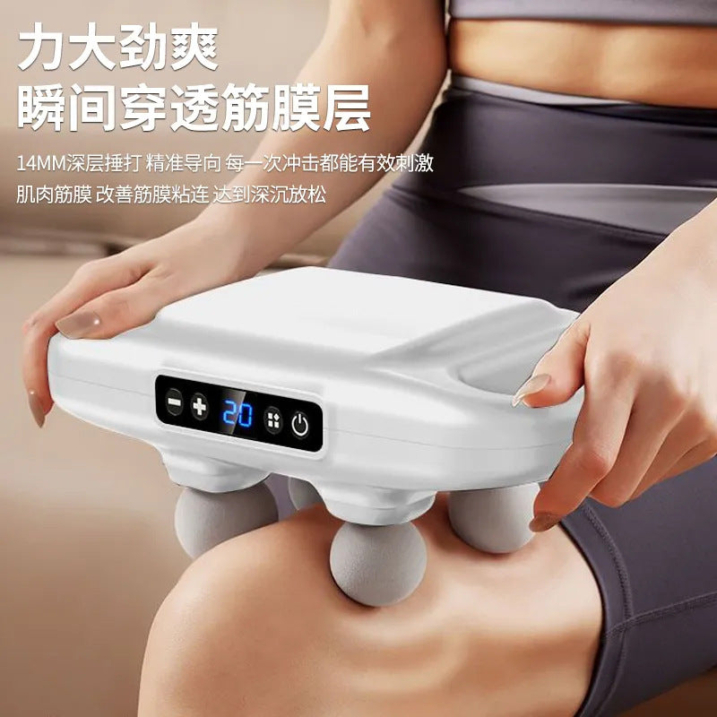 Massaggiatore Portatile a 4 Teste con Batteria Ricaricabile - Rilassamento Muscolare Profondo per Tutto il Corpo, Display LED Intelligente, 6 Modalità e 20 Livelli di Intensità