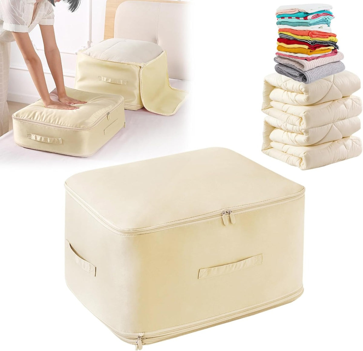 Custodie Pieghevoli per Piumoni Kit 54x42x60cm - Organizer Autocomprimente Ultra Salvaspazio (albicocca)
