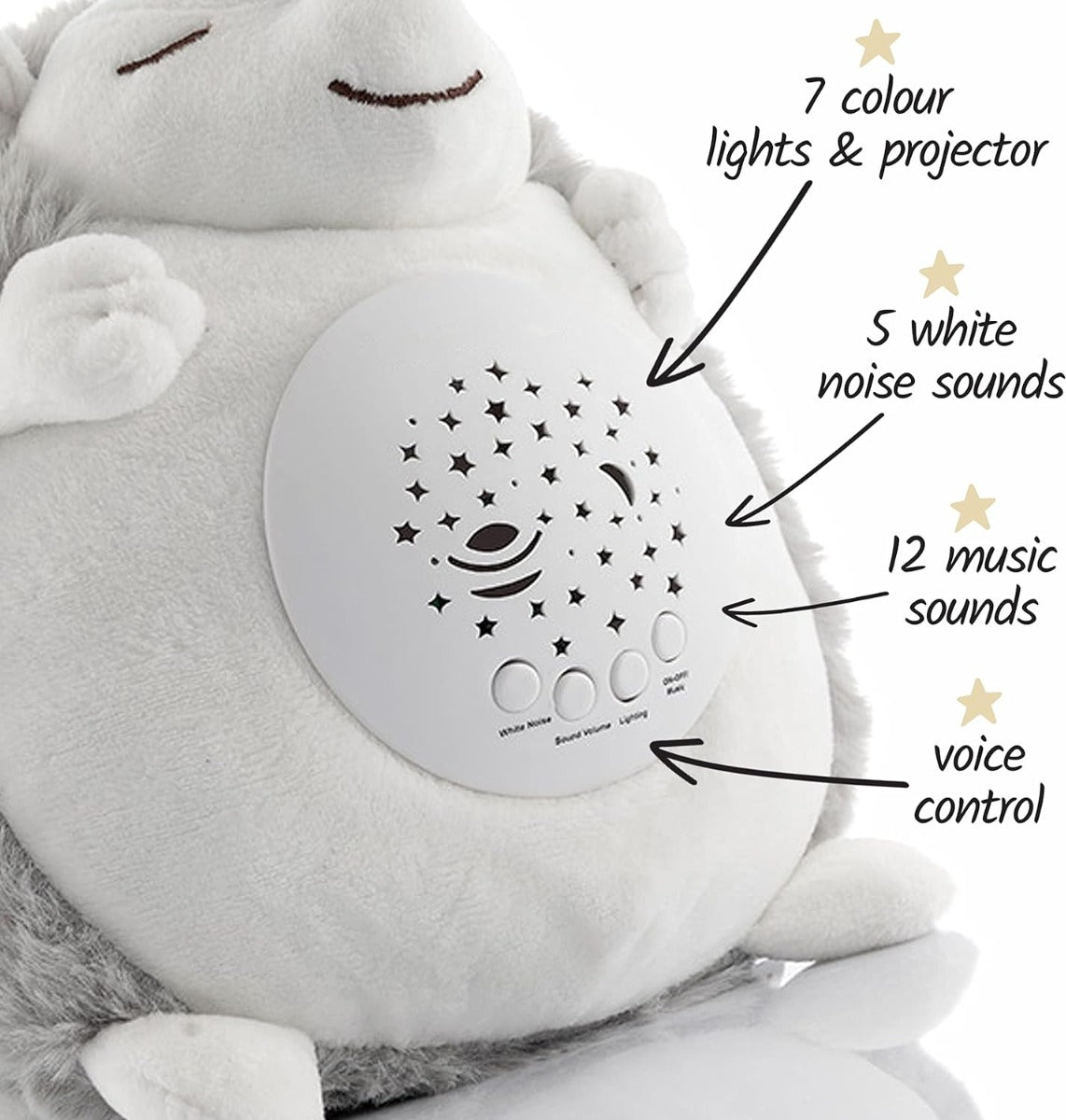 Riccio di Peluche con suoni e luci Proiettore Antibuio Spikey