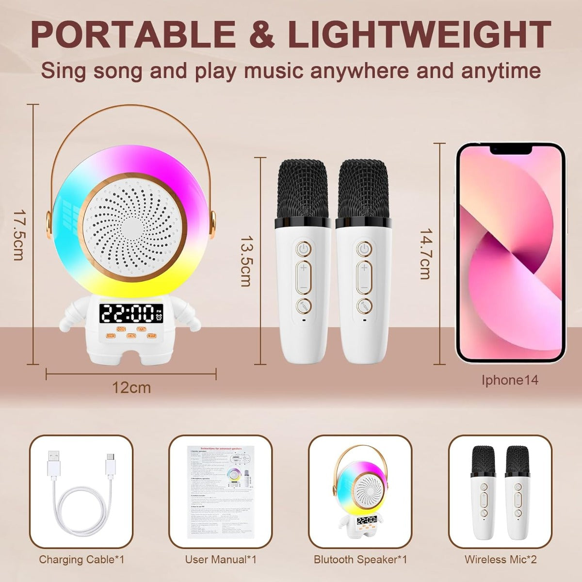 Karaoke per Bambini con 1 Microfono Wireless Bluetooth Cambia Voce e Mini Cassa Portatile