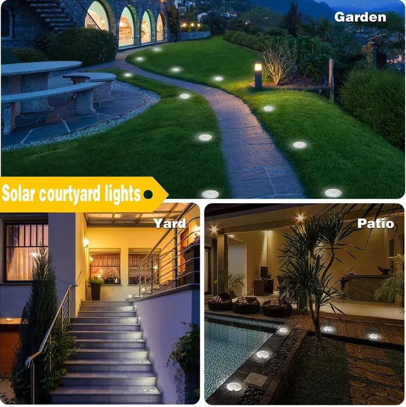 Kit 4 pz Luci Solari da Giardino a LED RGB – Montaggio a Incasso, Ricarica Solare