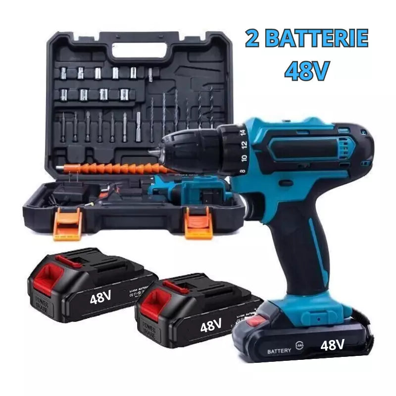 Trapano Avvitatore a Percussione 48V con Doppia Batteria e Valigetta Accessoriata