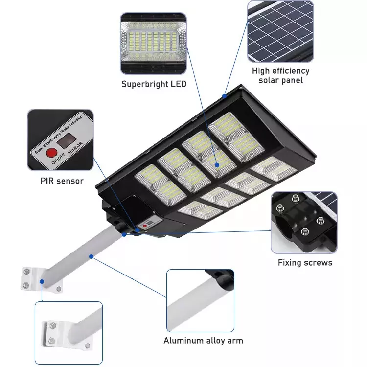 Lampione Solare LED 800W - 672 LED, 13000mAh, Sensore di Movimento