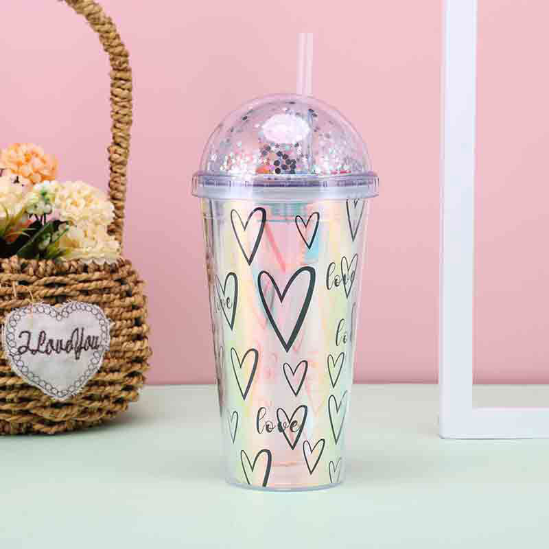 Tazze riutilizzabili da viaggio da 450 ML bicchieri in plastica a doppia parete con coperchio per frullato