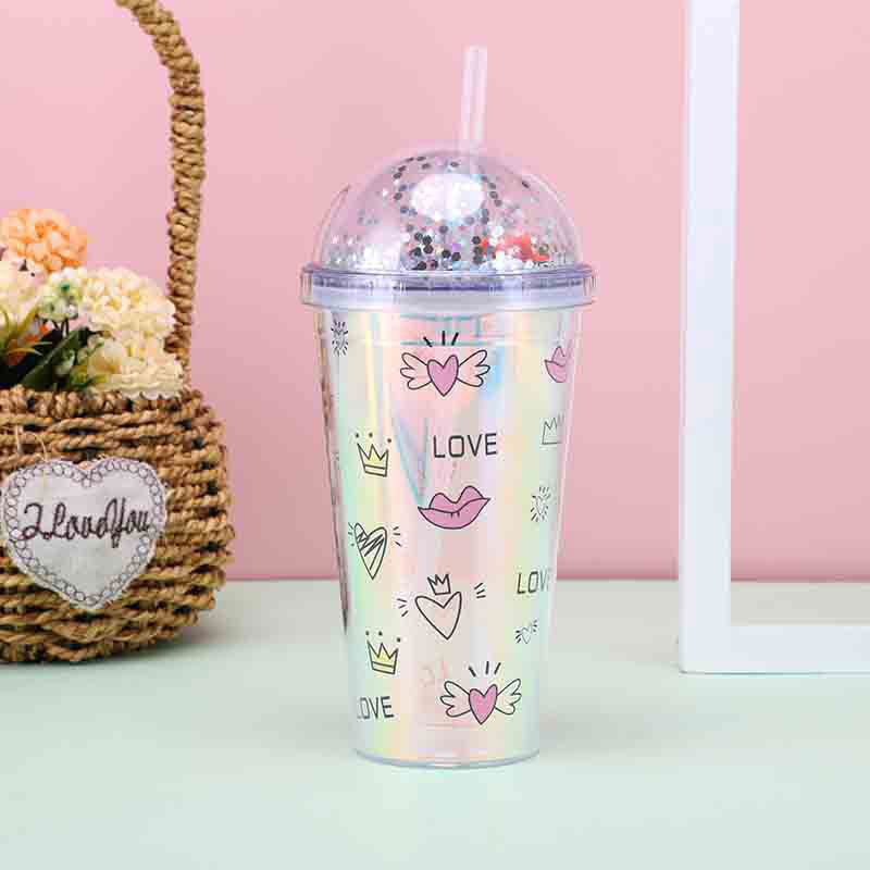 Tazze riutilizzabili da viaggio da 450 ML bicchieri in plastica a doppia parete con coperchio per frullato