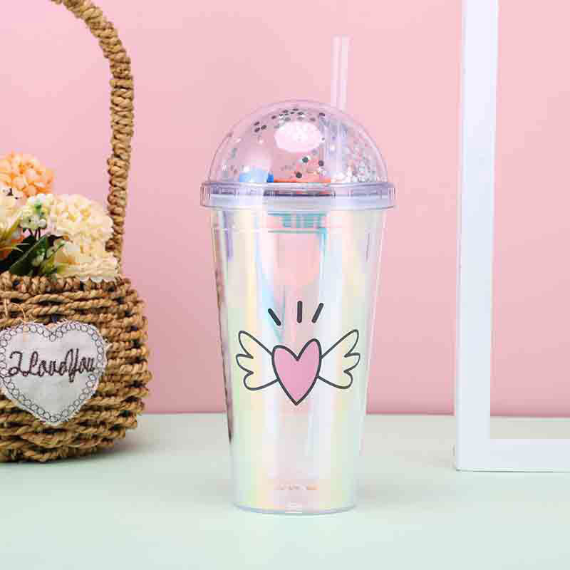 Tazze riutilizzabili da viaggio da 450 ML bicchieri in plastica a doppia parete con coperchio per frullato