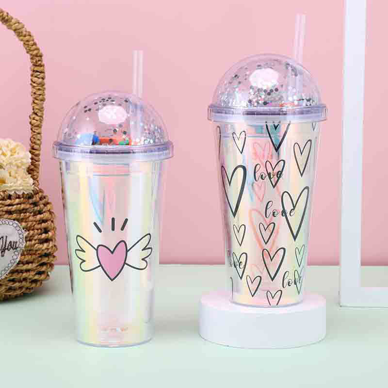 Tazze riutilizzabili da viaggio da 450 ML bicchieri in plastica a doppia parete con coperchio per frullato