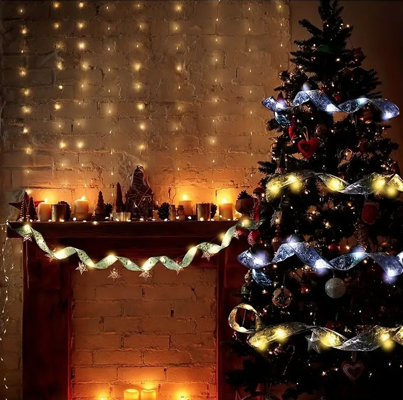 Nastro di Natale Luminoso con Luci LED - Decorazione Natalizia ORO 5 metri