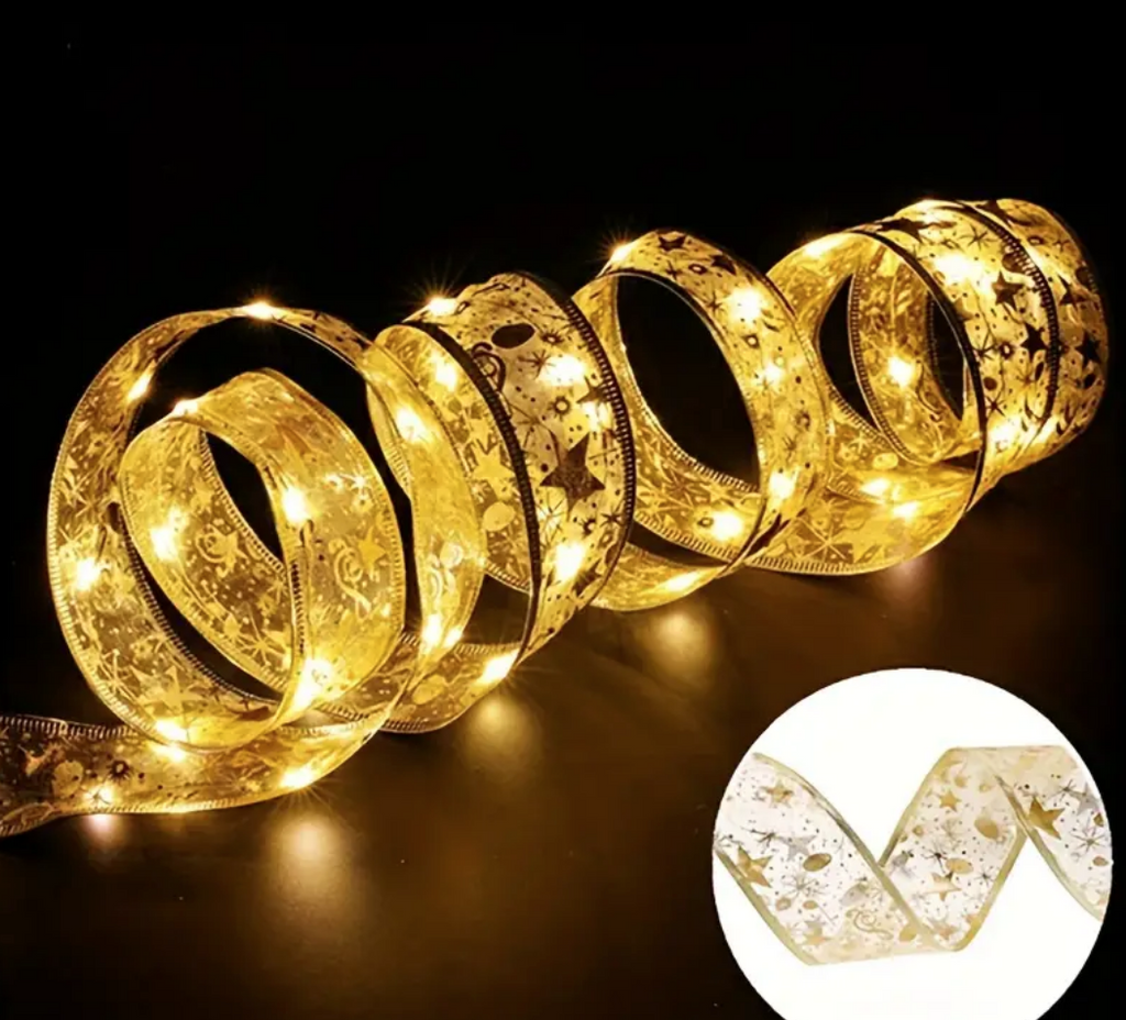 Nastro di Natale Luminoso con Luci LED - Decorazione Natalizia ORO 5 metri