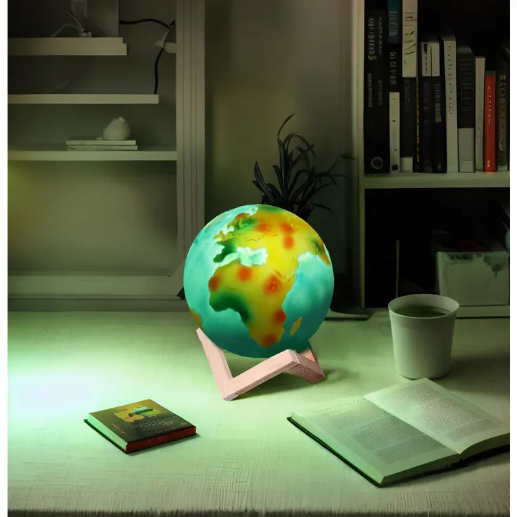 Lampada Globo 3D Touch - Terra con Base in Legno e Ricarica USB 16 colori con telecomando