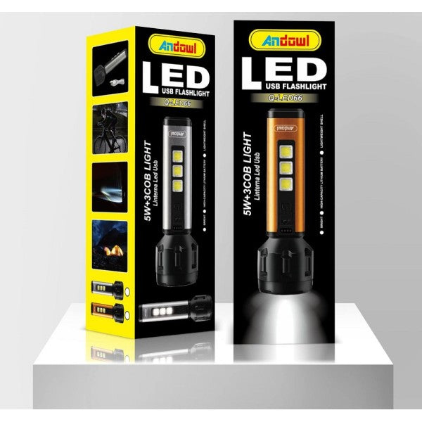 Torcia led usb ricaricabile 5w+3 luci cob campeggio escursionismo caccia q-led66