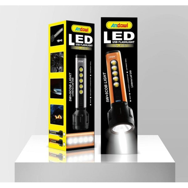 Torcia usb led ricaricabile 5w+5 cob light campeggio ciclismo escursioni q-led67