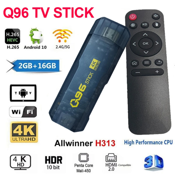 Tv stick 4k ultra hd con telecomando lettore multimediale 16gb+256gb androidtv