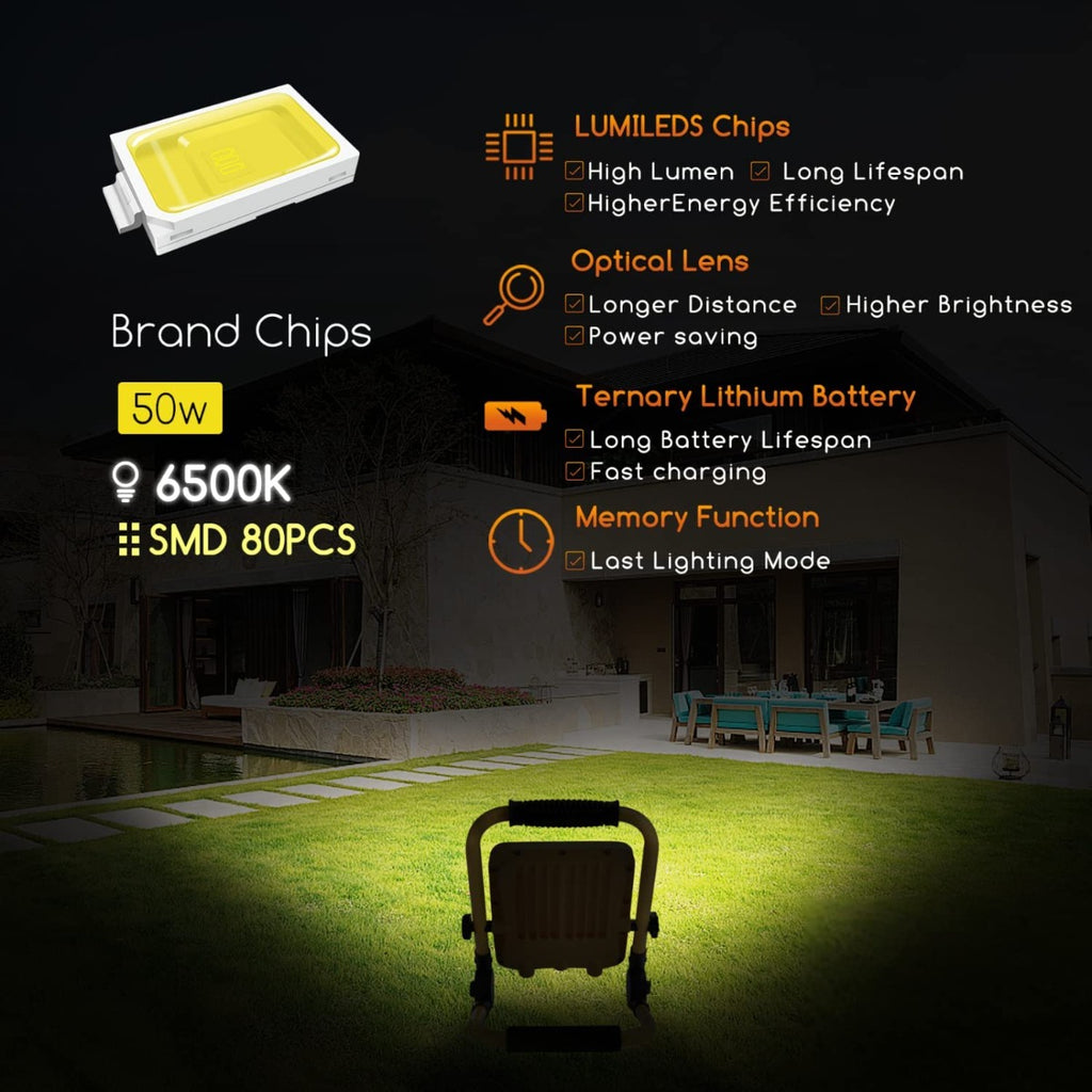Lampada led ricaricabile,50W Faretto a batteria,lampada da lavoro portatile